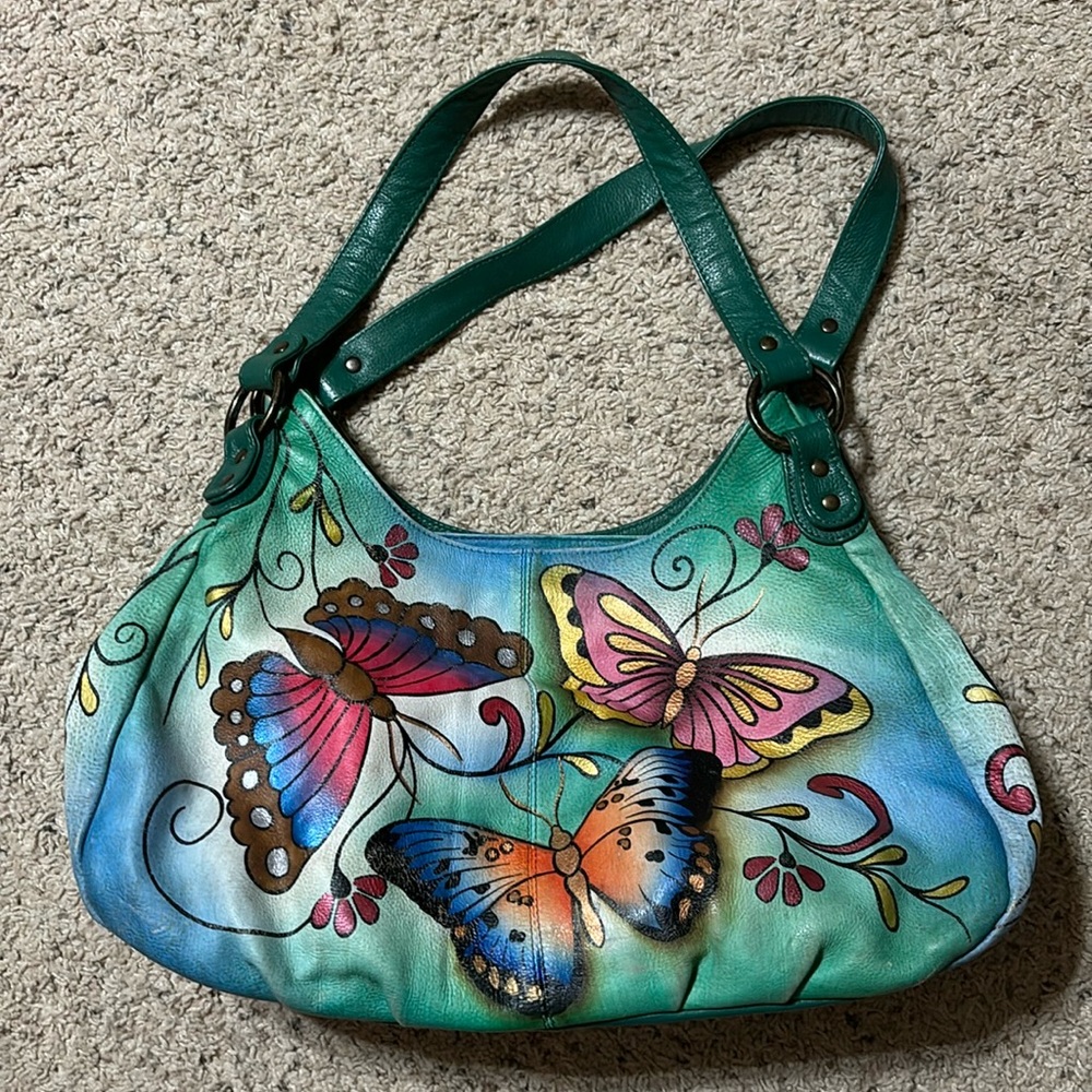 Anuschka Summer Wings Large Triple Compartment Hobo genuine leather
